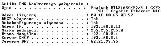 Ilustracja do pytania 664: W wyniku polecenia ipconfig została wyświetlona konfiguracja przedstawiona na r…