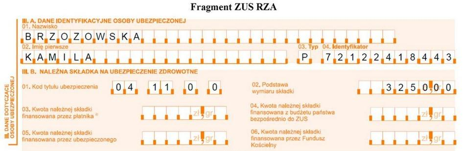 Ilustracja do pytania 1116: Na podstawie fragmentu ZUS RZA Imienny raport miesięczny o należnych składkach…