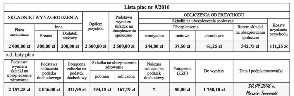 Ilustracja do pytania 1471: Marcin Toruński w bieżącym miesiącu otrzymał wynagrodzenie z tytułu umowy o pra…