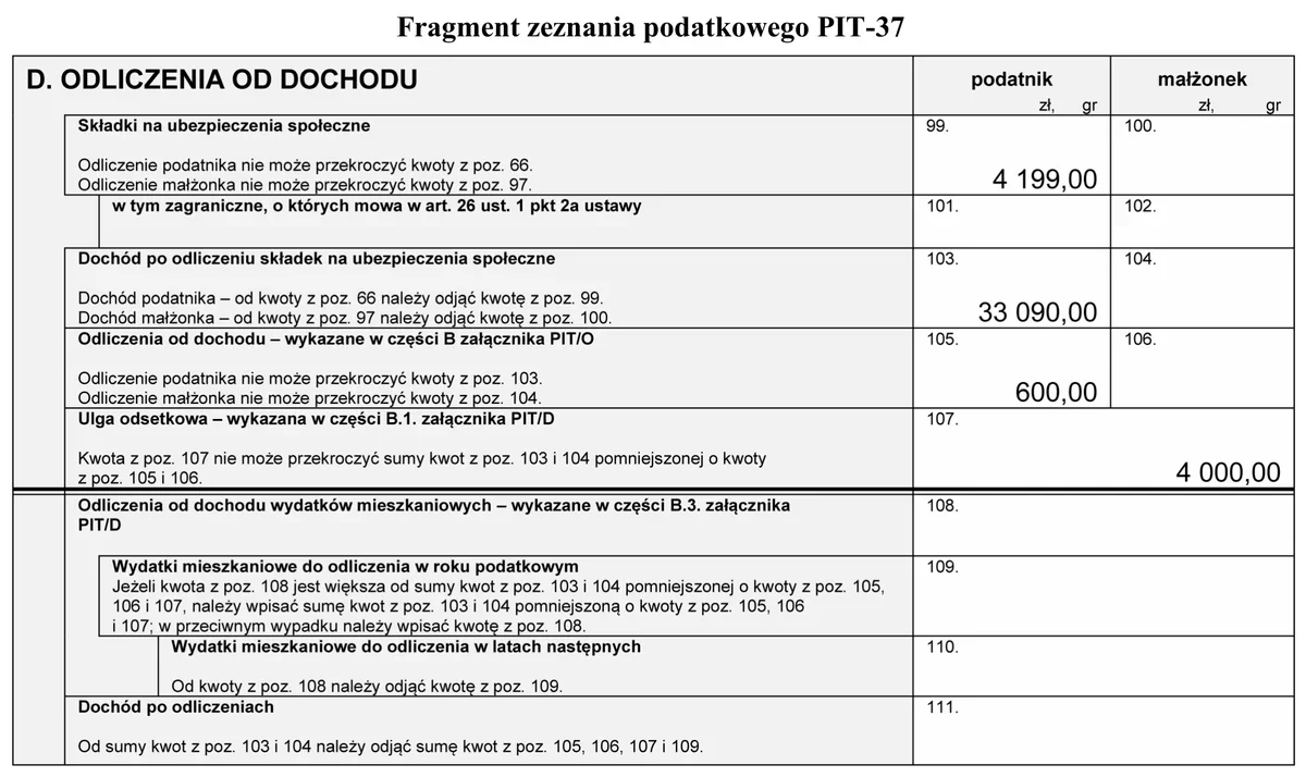 Ilustracja do pytania 184: Na podstawie zamieszczonego fragmentu zeznania podatkowego PIT-37 oblicz kwotę…
