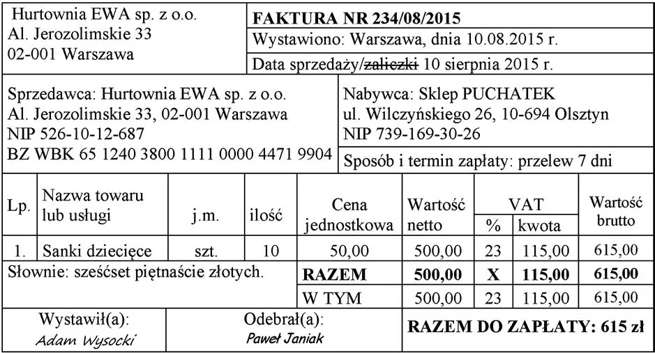 Ilustracja do pytania 410: Właściciel Sklepu PUCHATEK (płatnik podatku VAT) stosuje przy sprzedaży towarów…