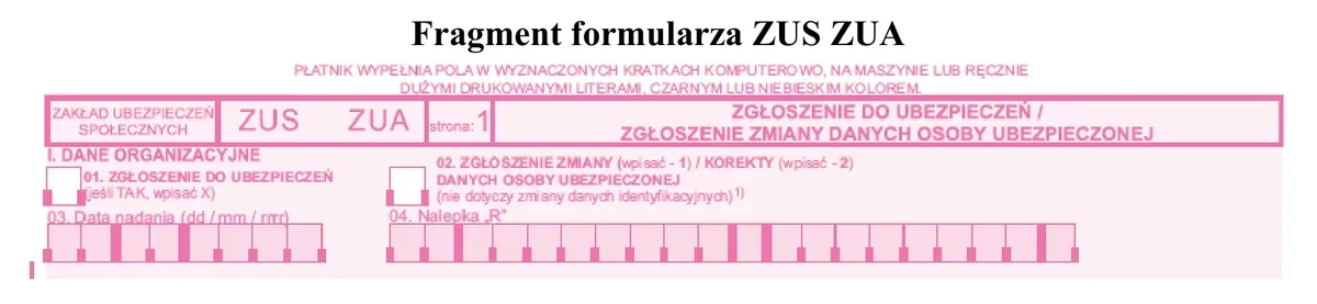 Ilustracja do pytania 417: Formularz ZUS ZUA jest przeznaczony do