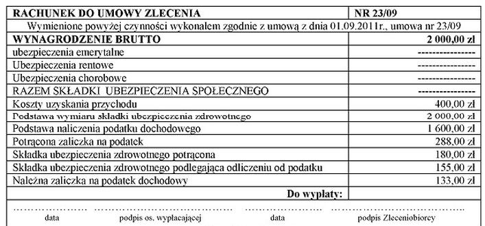 Ilustracja do pytania 484: Na podstawie zamieszczonego fragmentu rachunku sporządzonego do umowy zlecenia,…