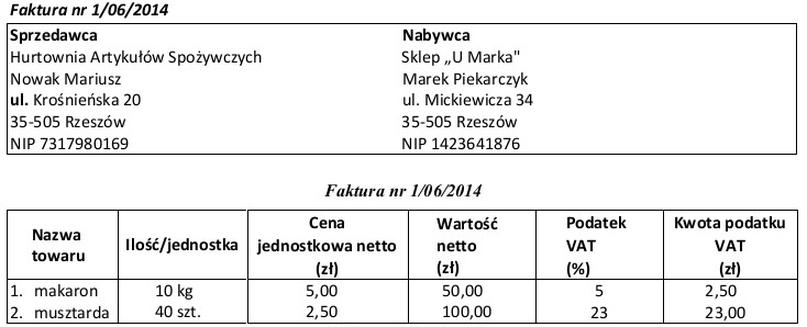 Ilustracja do pytania 451: Na podstawie fragmentu faktury ustal, ile wynosi łączna kwota podatku VAT i jak…