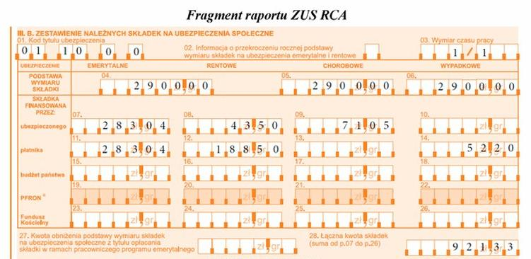 Ilustracja do pytania 745: Na podstawie fragmentu ZUS RCA - Imiennego raportu miesięcznego o należnych skł…