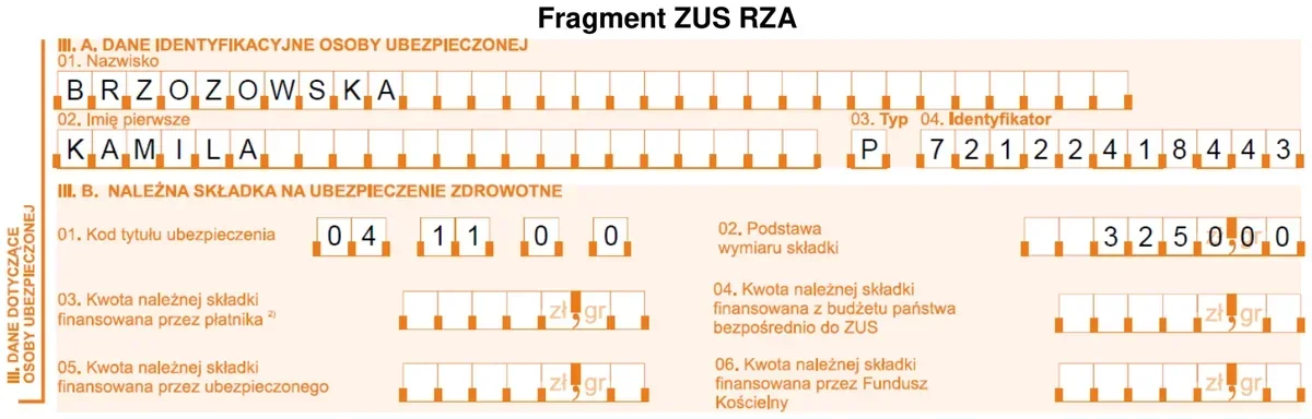 Ilustracja do pytania 79: Na podstawie fragmentu ZUS RZA Imienny raport miesięczny o należnych składkach…