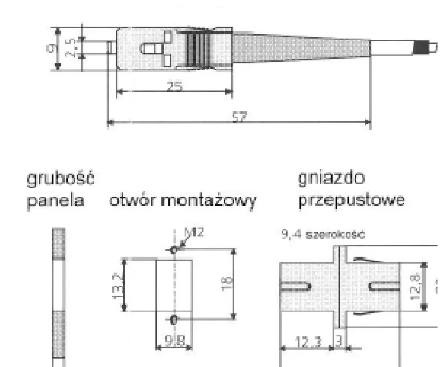 Ilustracja do pytania 42: Na rysunkach przedstawiono budowę światłowodowego złącza typu
