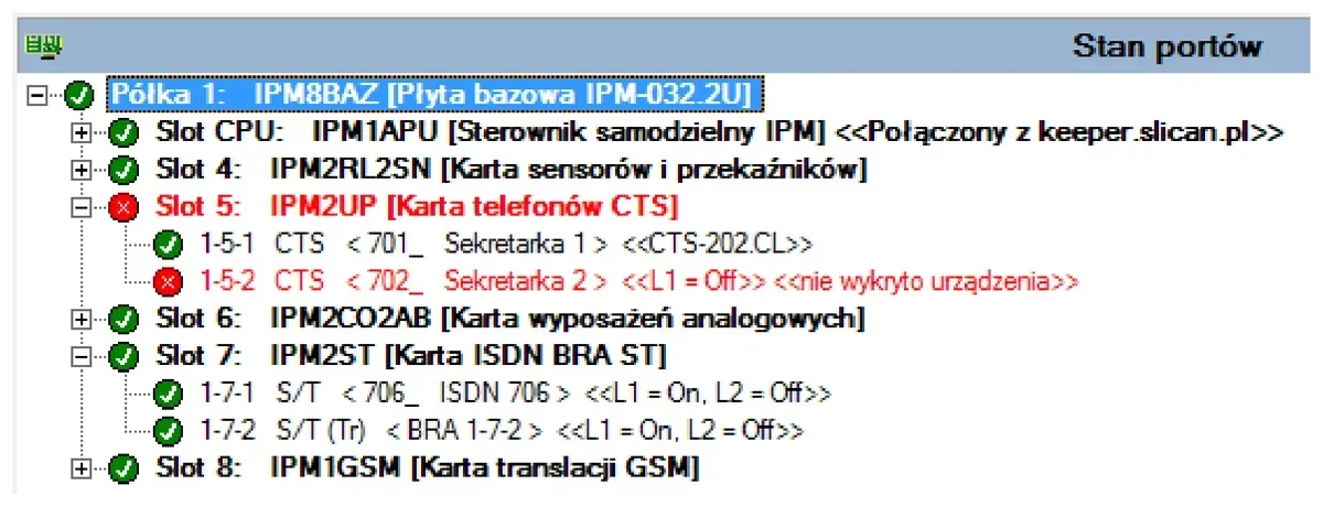 Ilustracja do pytania 655: Na podstawie przedstawionego stanu portów centrali wskaż, ile można podłączyć d…