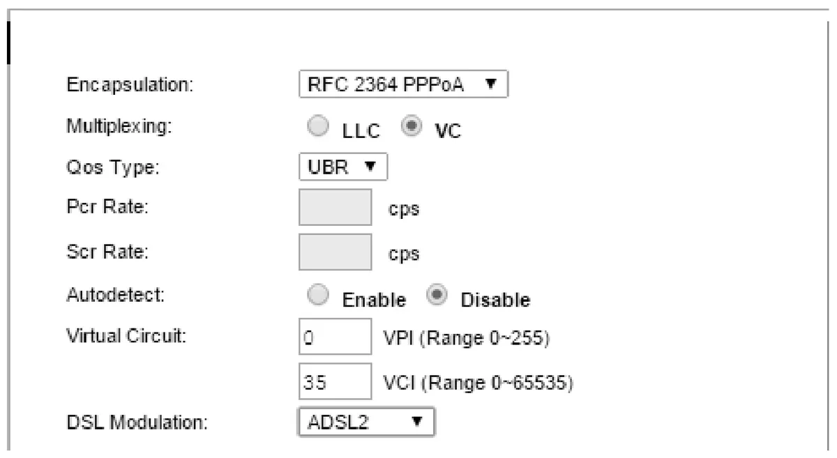 Ilustracja do pytania 939: Na rysunku są przedstawione parametry konfiguracyjne jednego z modemów ADSL. Kt…