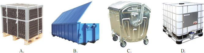 Ilustracja do pytania 1049: Na którym rysunku przedstawiono kontener IBC (Intermediate Bulk Container)?