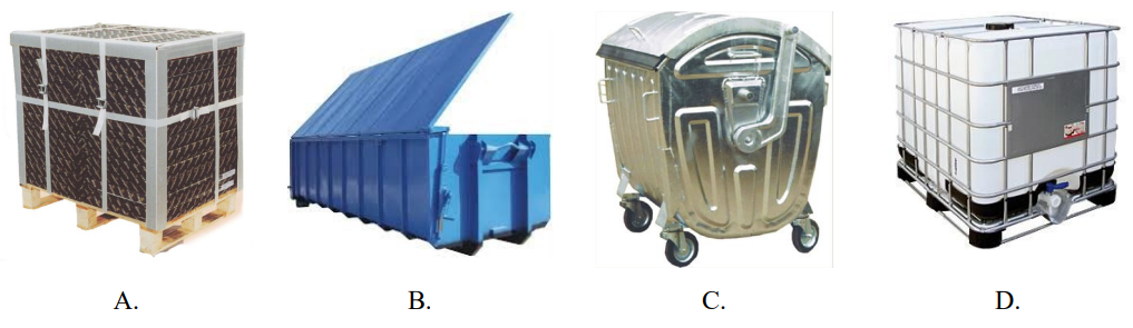 Ilustracja do pytania 1358: Na którym rysunku przedstawiono kontener IBC (Intermediate Bulk Container)?