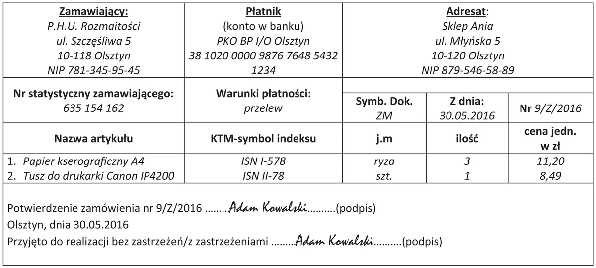 Ilustracja do pytania 168: Przedstawiony fragment dokumentu to