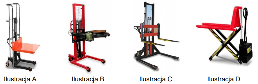 Ilustracja do pytania 469: Która ilustracja przedstawia wózek nożycowy elektryczny?