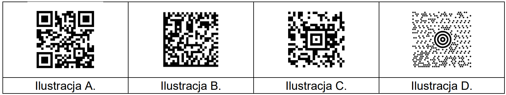 Ilustracja do pytania 80: Na której ilustracji jest przedstawiony kod kreskowy QR?