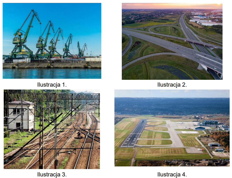Ilustracja do pytania 271: Na której ilustracji jest przedstawiona infrastruktura liniowa transportu kolej…