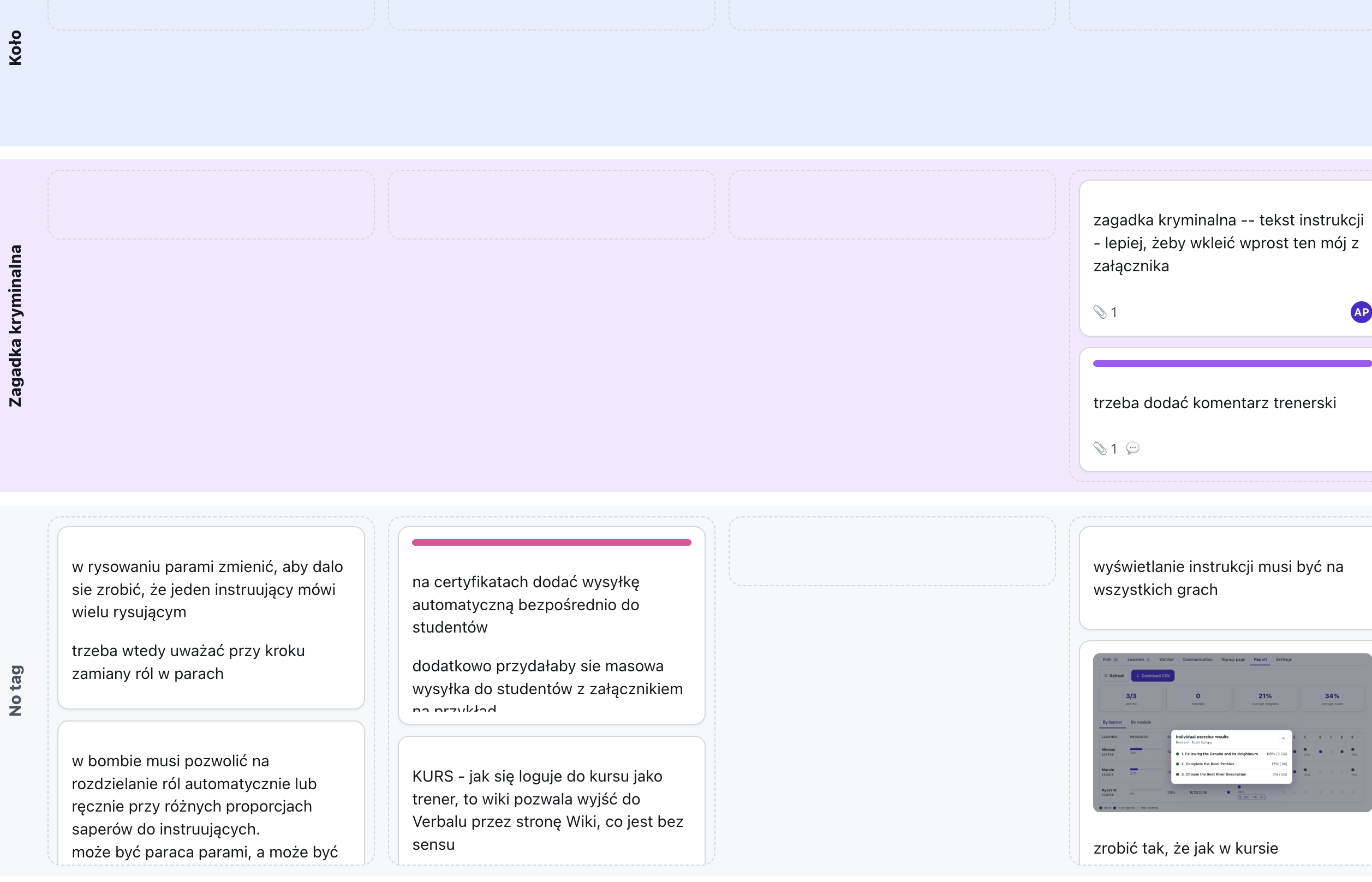 Swimlanes view of kanban board in Verbalu