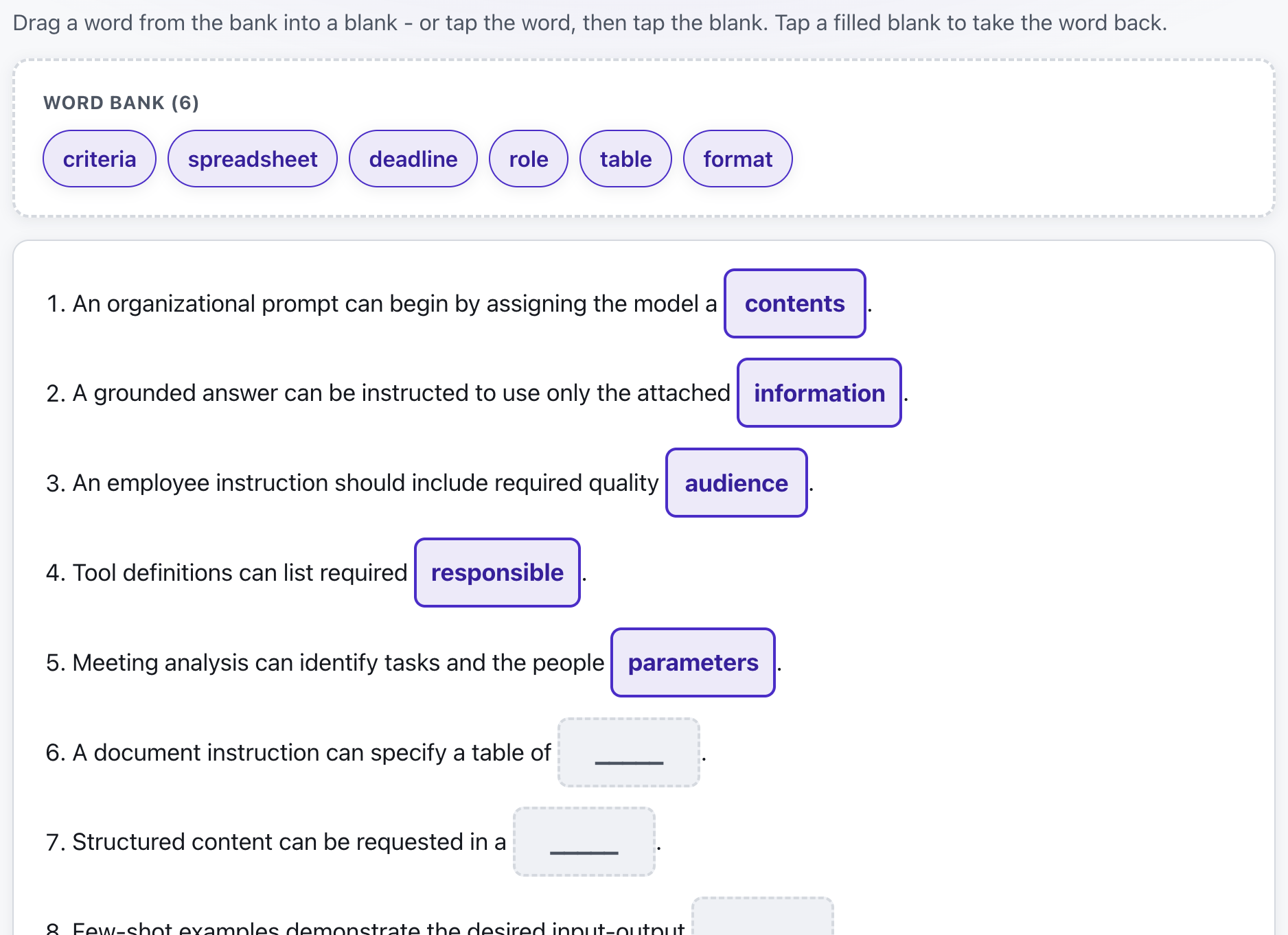 Fill the gap exercise in Verbalu
