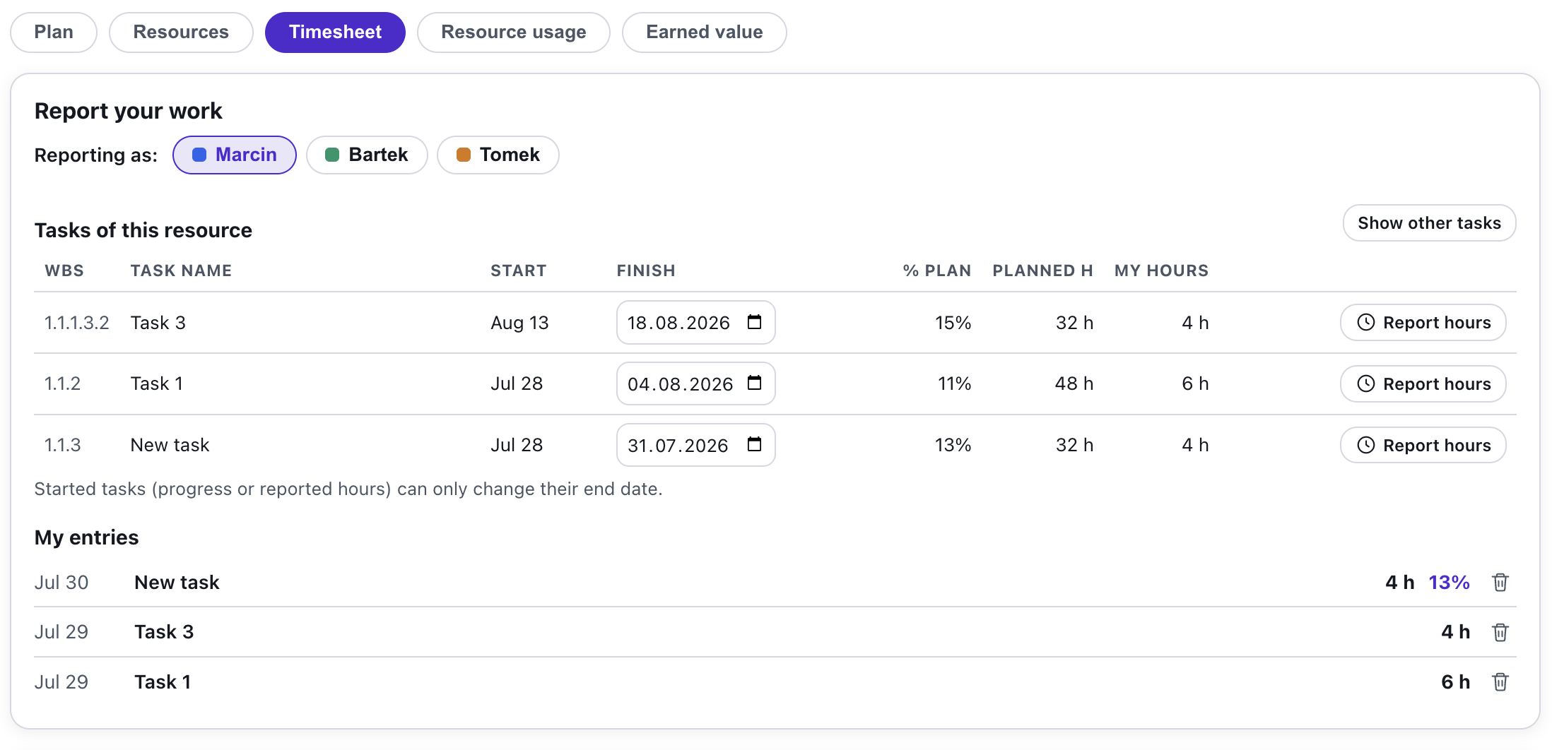 Resource timesheet