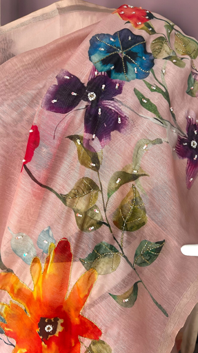 Handembroidery Floral Chanderi Saree image 3