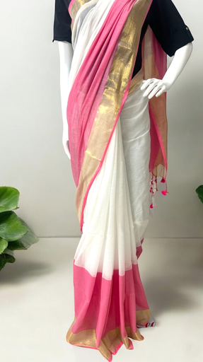 MulMul Golden Zari Saree image 2