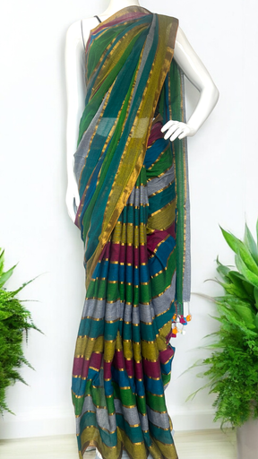 Rainbow mulmul saree