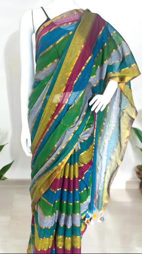 Rainbow mulmul saree image 3