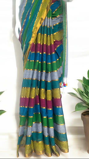 Rainbow mulmul saree image 4