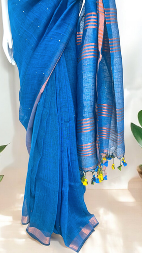 Sequins Linen Saree image 4
