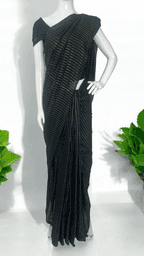 Golden Stripes Black Saree