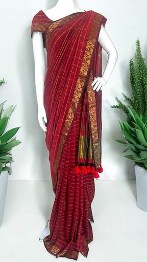 Maroon Zari line saree
