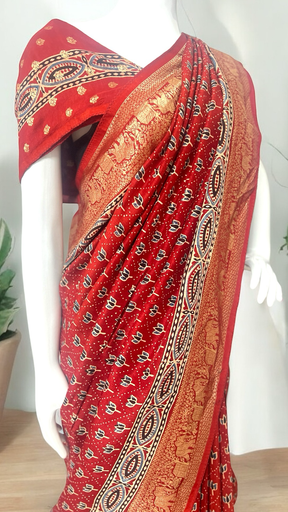 Ajrakh Dola Silk Saree