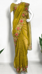 Crushed Tissue Cutwork Saree