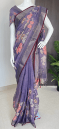 Floral embroidered Tissue Linen Saree