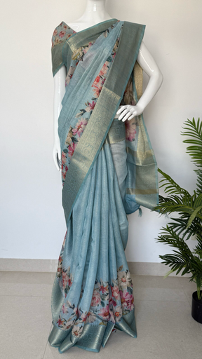 Floral Printed Banarasi Tissue saree