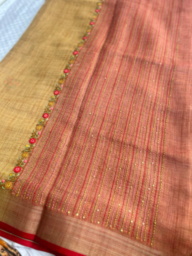 Hand Embroidered Linen Saree
