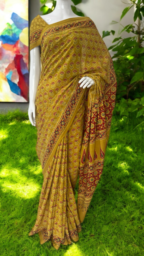 Ajrakh Hand Printed Mul Cotton Saree