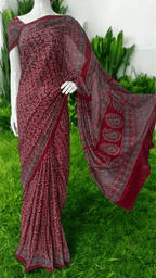 Ajrakh Hand Printed Mul cotton Saree