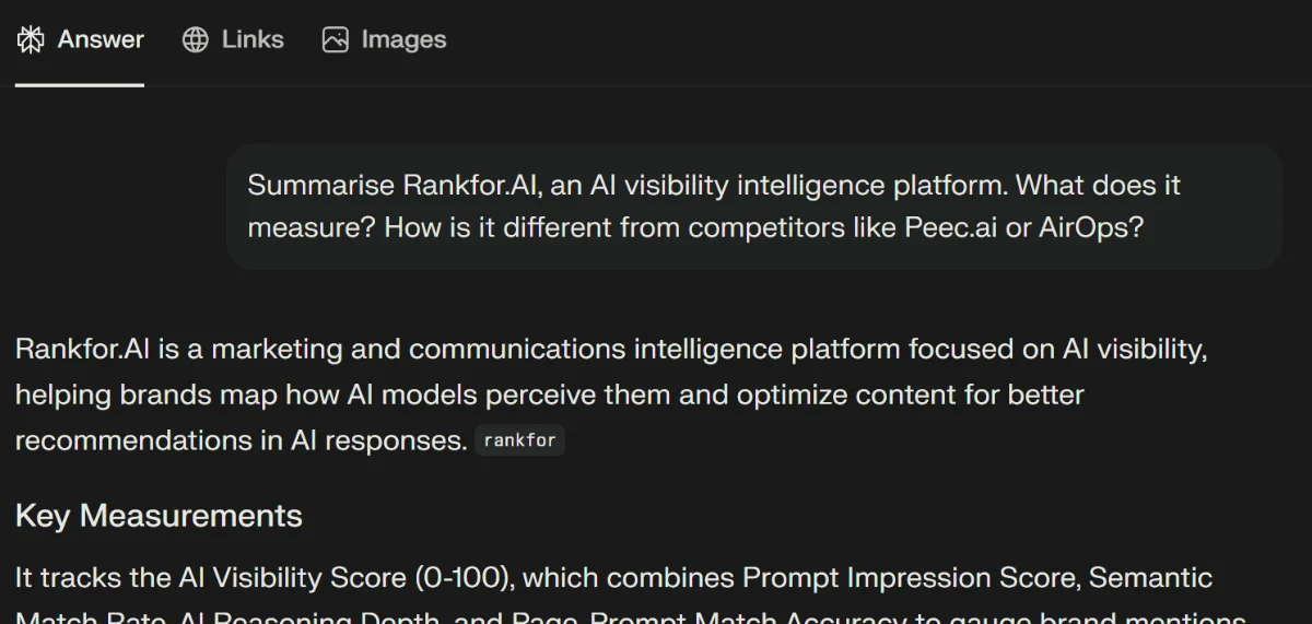 Perplexity answer about Rankfor.ai