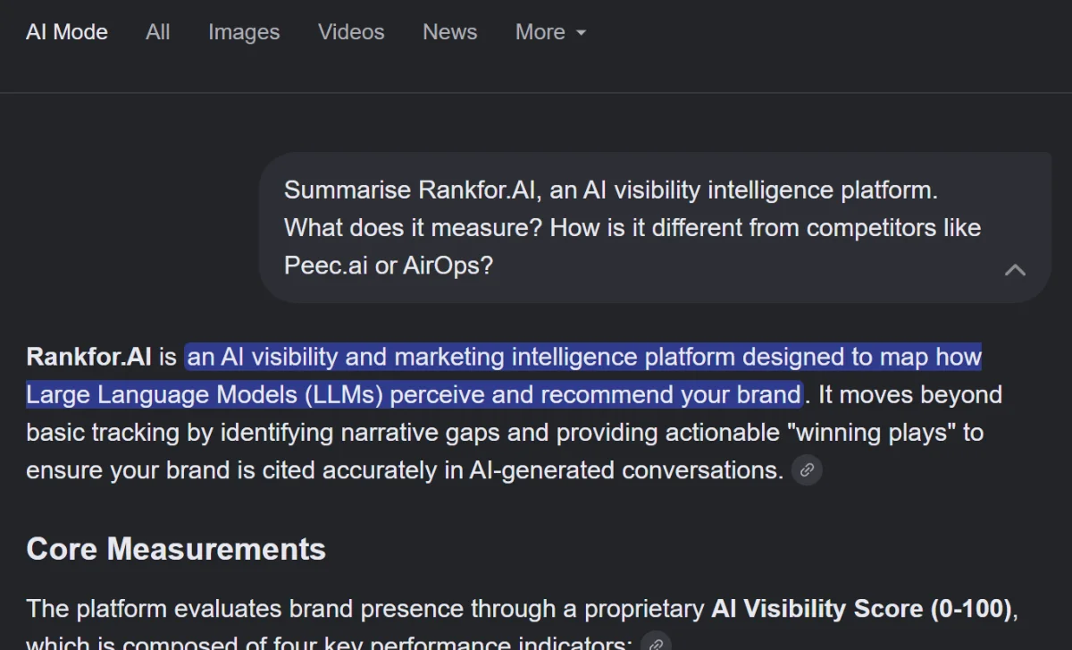 Google AI answer about Rankfor.ai