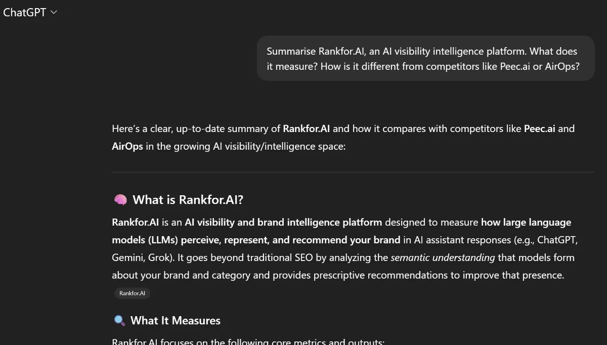 Chatgtp answer about Rankfor.AI