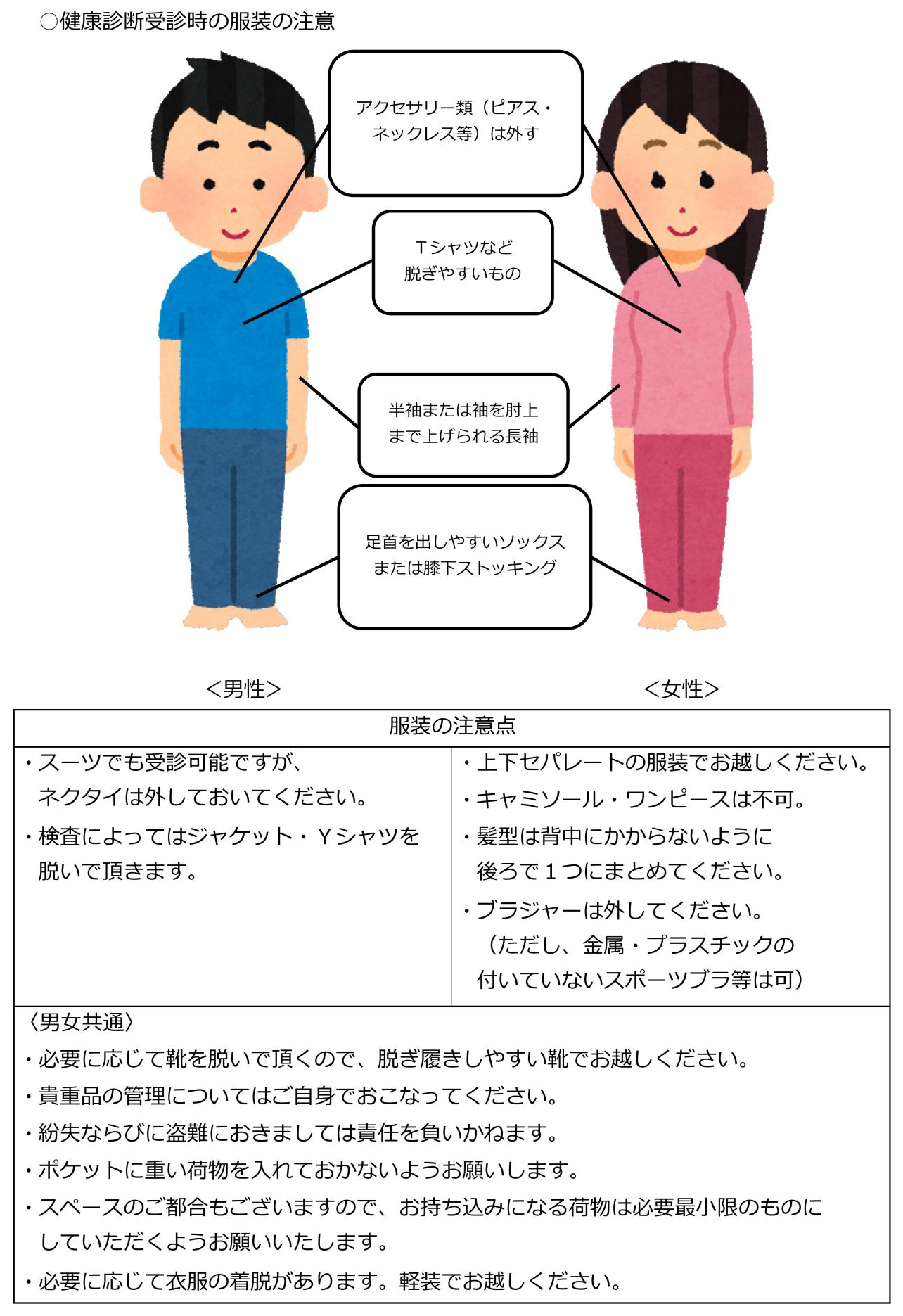 健康診断受診時の服装の注意