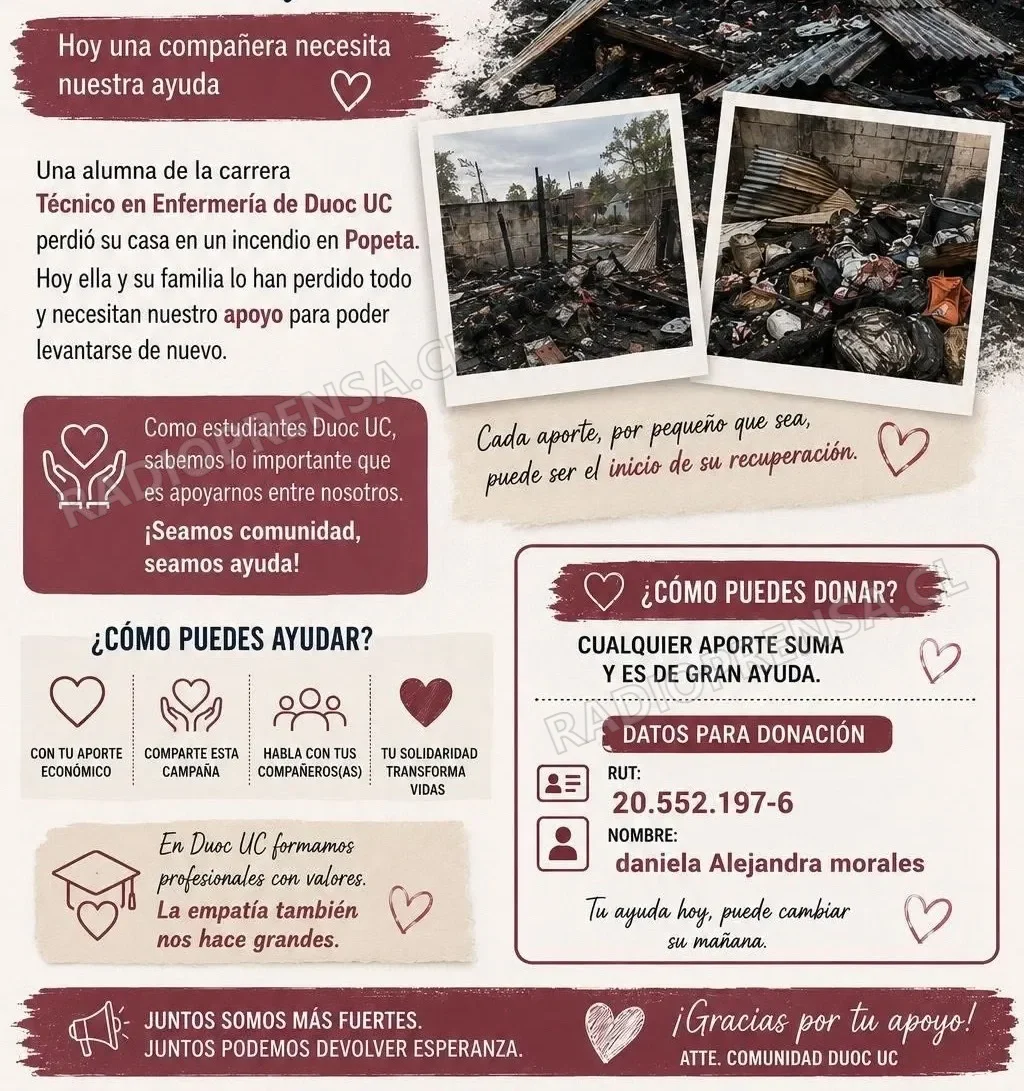 Familia afectada por incendio en San Juan de Popeta inicia campaña solidaria para reconstruir su vida junto al DUOC UC