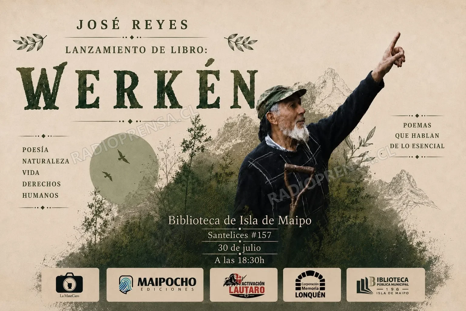 Presentarán en Isla de Maipo el poemario póstumo "Werkén" del poeta y activista mapuche José Reyes Sagredo