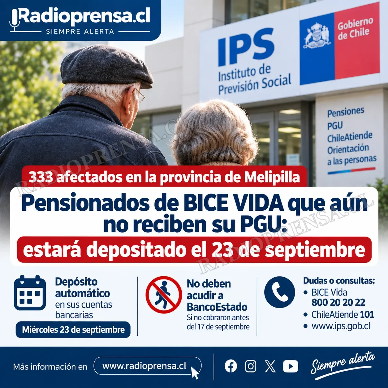 333 pensionados de la provincia de Melipilla fueron afectados por retraso en pagos de PGU y otros beneficios