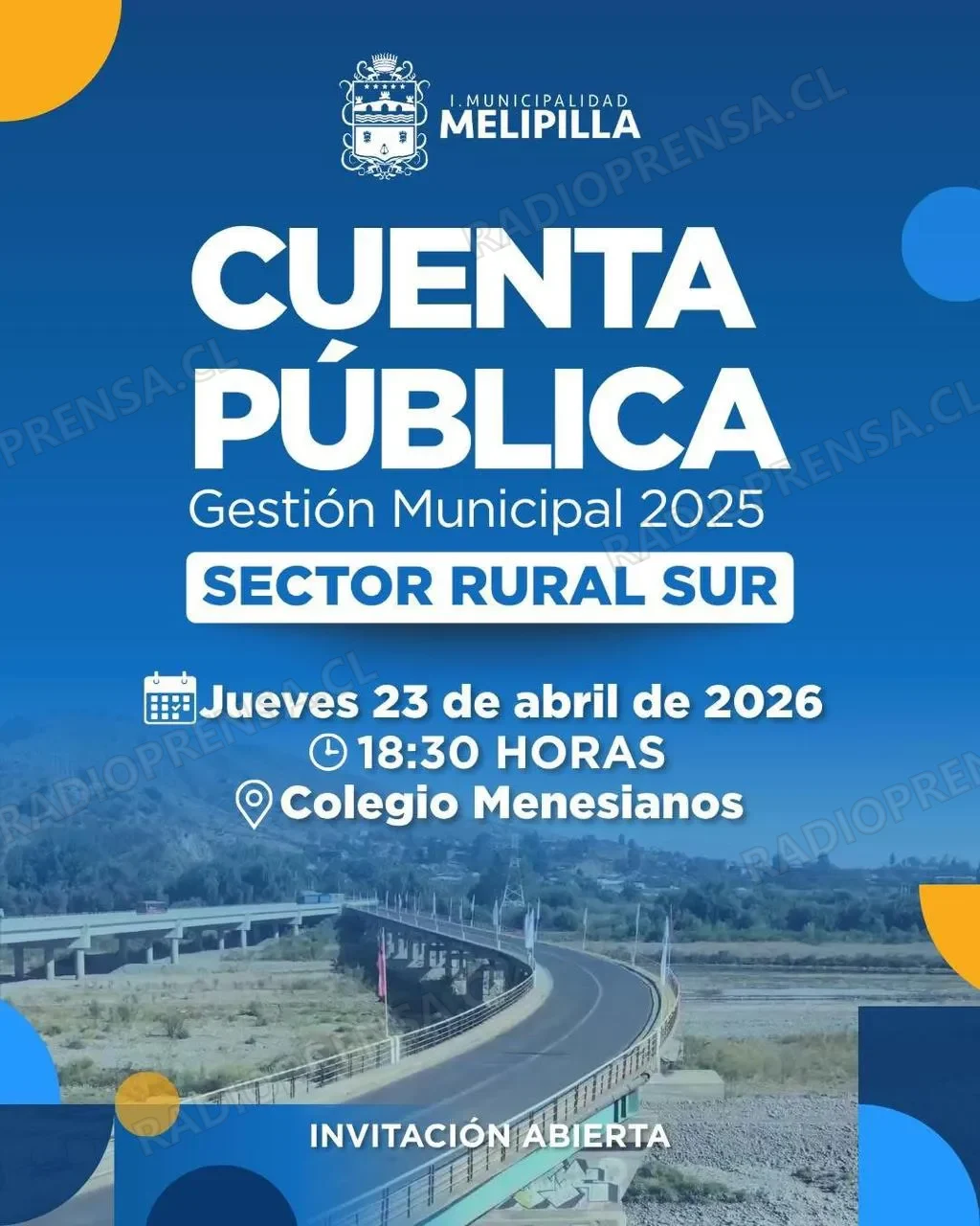Municipalidad de Melipilla invita a Cuenta Pública 2025 en Sector Rural Sur de la comuna