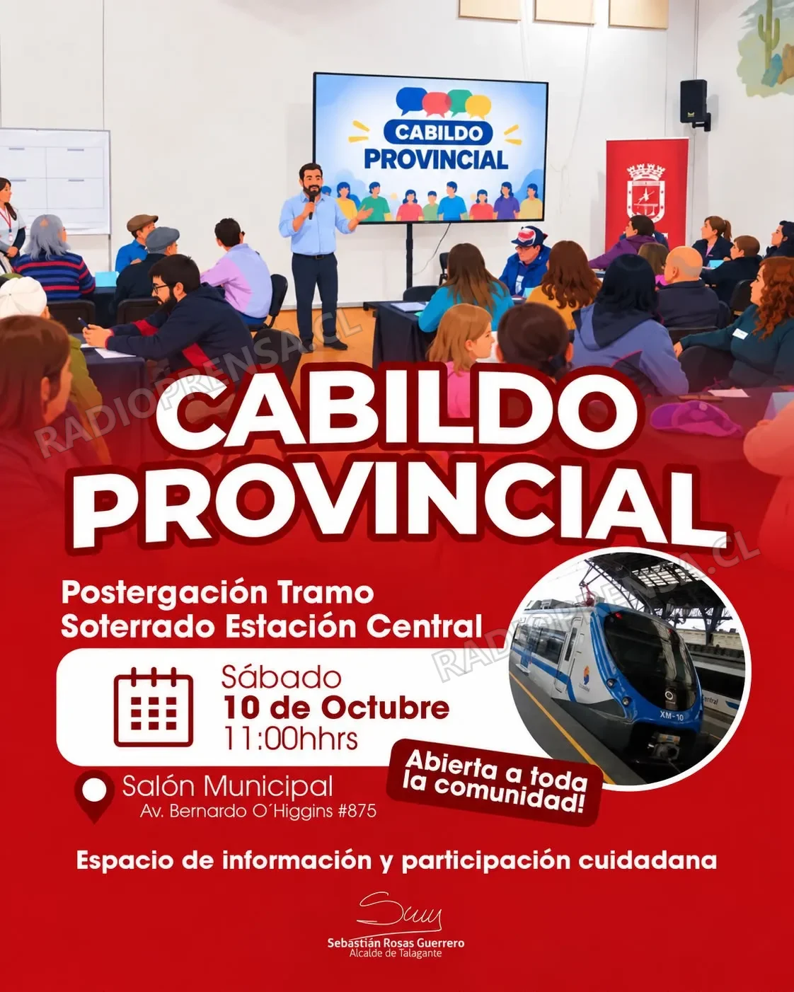 Cabildo Provincial en Talagante convocará a la comunidad para exigir respuestas y definir acciones tras el retraso en las obras del metrotren a Melipilla