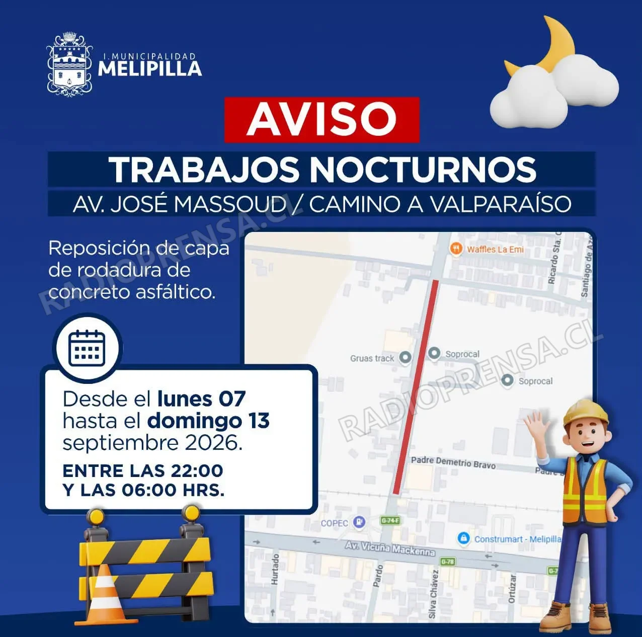 Realizan trabajos nocturnos de pavimentación en avenida José Massoud