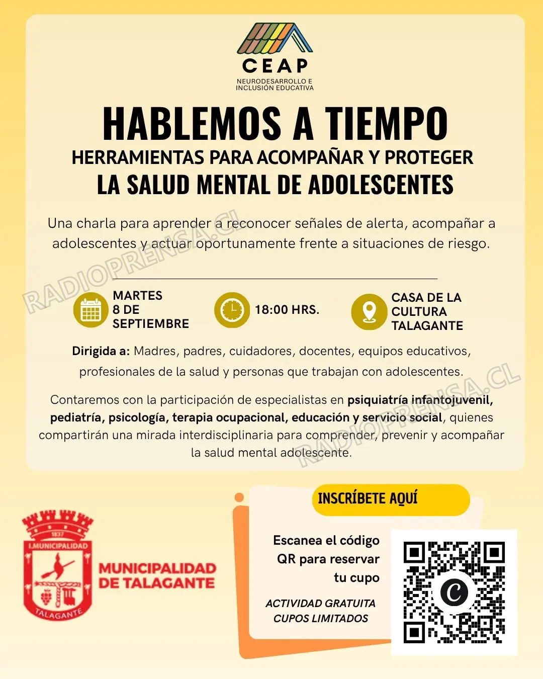 Talagante realizará charla sobre herramientas para acompañar y proteger la salud mental de adolescentes
