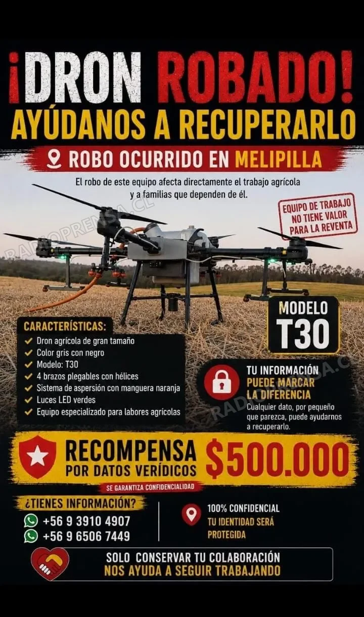 Roban dron agrícola y especies avaluadas en más de $20 millones desde bodega en Melipilla