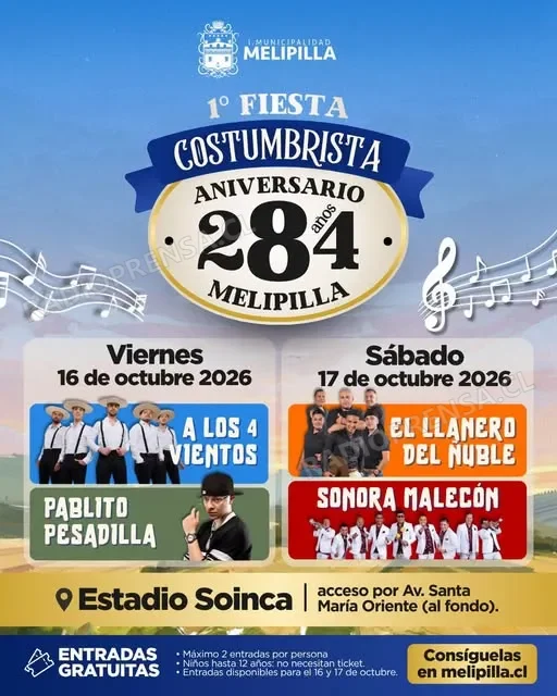 Melipilla celebra sus 284 años con su Primera Fiesta Costumbrista este viernes 16 y sábado 17 de octubre
